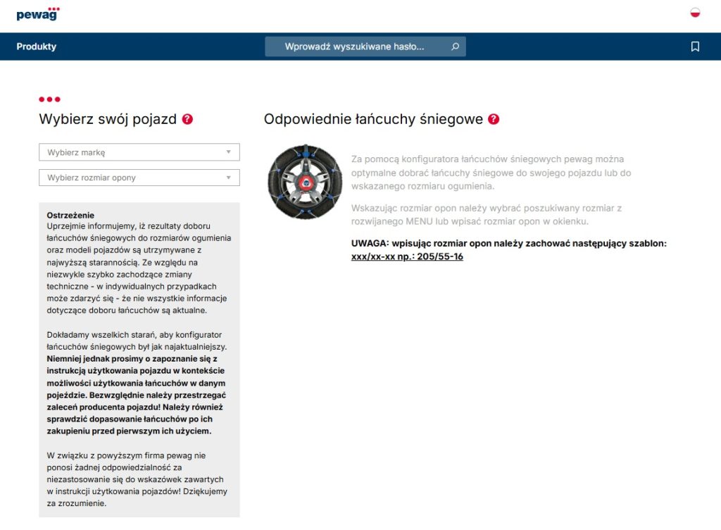 konfigurator łańcuchów śniegowych