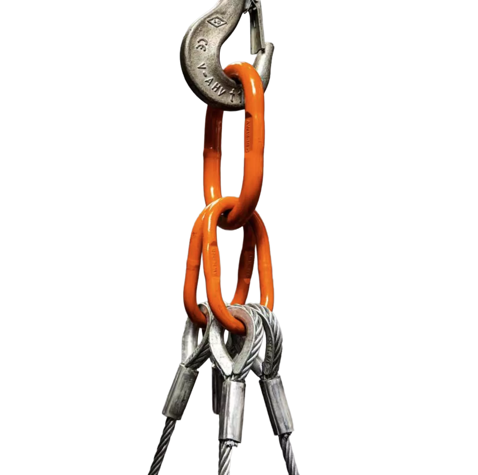 Wire rope fittings including connecting links and hook under load