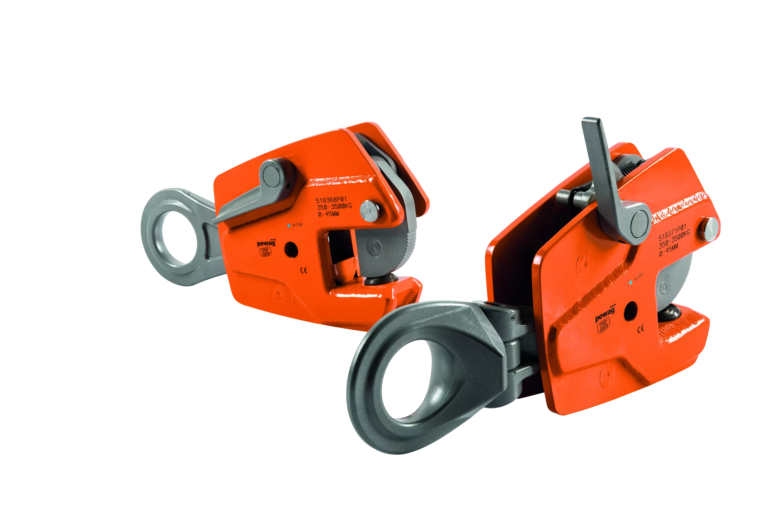 Two pewag Lifting Clamps photographed against a plain bakground